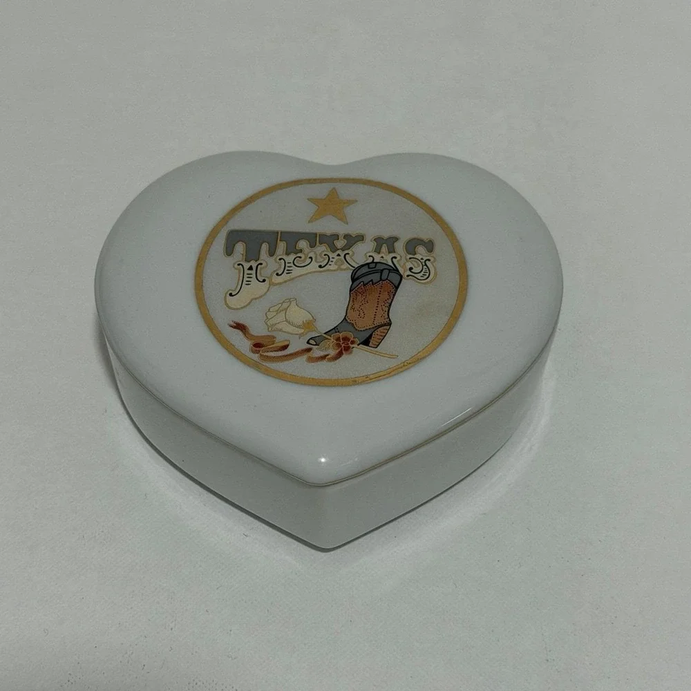 Vtg Heart Trinket Jewelry Box Lid Texas Cowgirl Country Western Rodeo 90s Gift